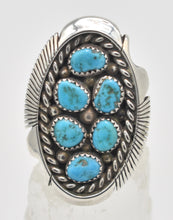 Load image into Gallery viewer, Native American Turquoise  Cluster Sterling Silver Keith James Navajo Ring - Size 10.5
