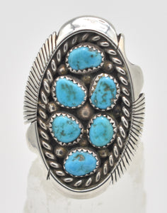 Native American Turquoise  Cluster Sterling Silver Keith James Navajo Ring - Size 10.5