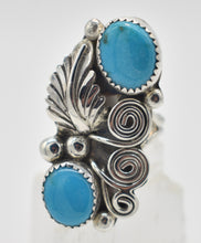 Load image into Gallery viewer, Native American Kenneth Jones Navajo Turquoise and Sterling Silver Statement Ring - Size 8.5

