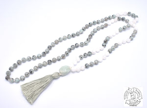 108 Stone Japa Mala made with Moonstone and Kiwi Jasper.