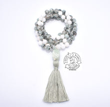 Load image into Gallery viewer, Natural Stone Mala made with Kiwi Jasper and Moonstone.
