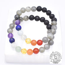 Load image into Gallery viewer, Labradorite, Chakras, and Lava Stone Diffuser Bracelet
