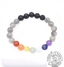 Load image into Gallery viewer, Labradorite, Chakras, and Lava Stone Diffuser Bracelet
