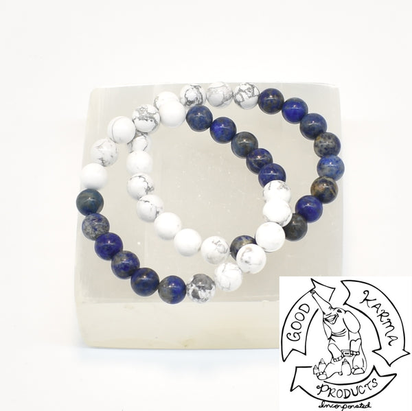 "Visualizing Calm" - Lapis Lazuli and Howlite Stone Bracelet.