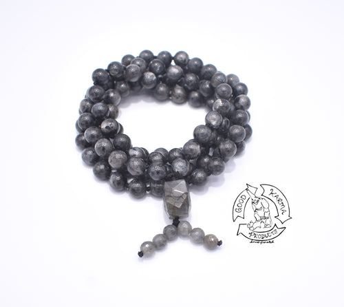 Handmade Japa Mala made with Larvikite. 