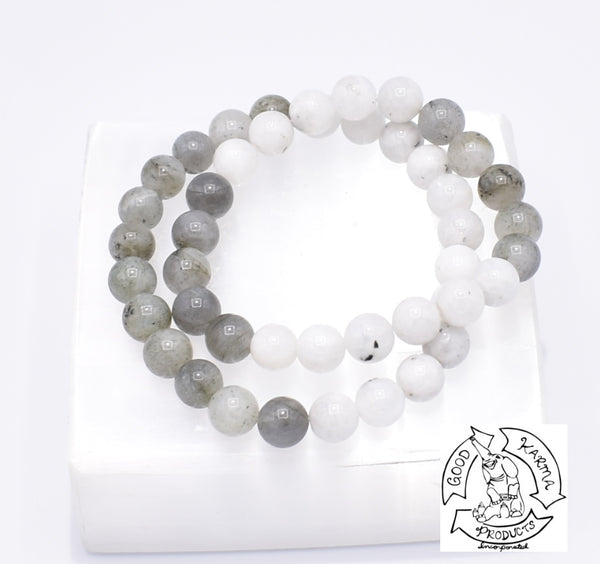 "Awakening Moon" Labradorite and Rainbow Moonstone Handmade Stone Bracelet