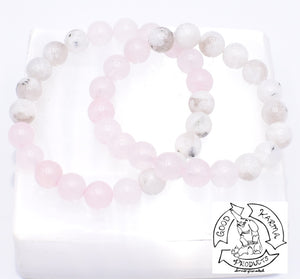 "Nourishing Love" Rainbow Moonstone and Rose Quartz Handmade Stone Bracelet