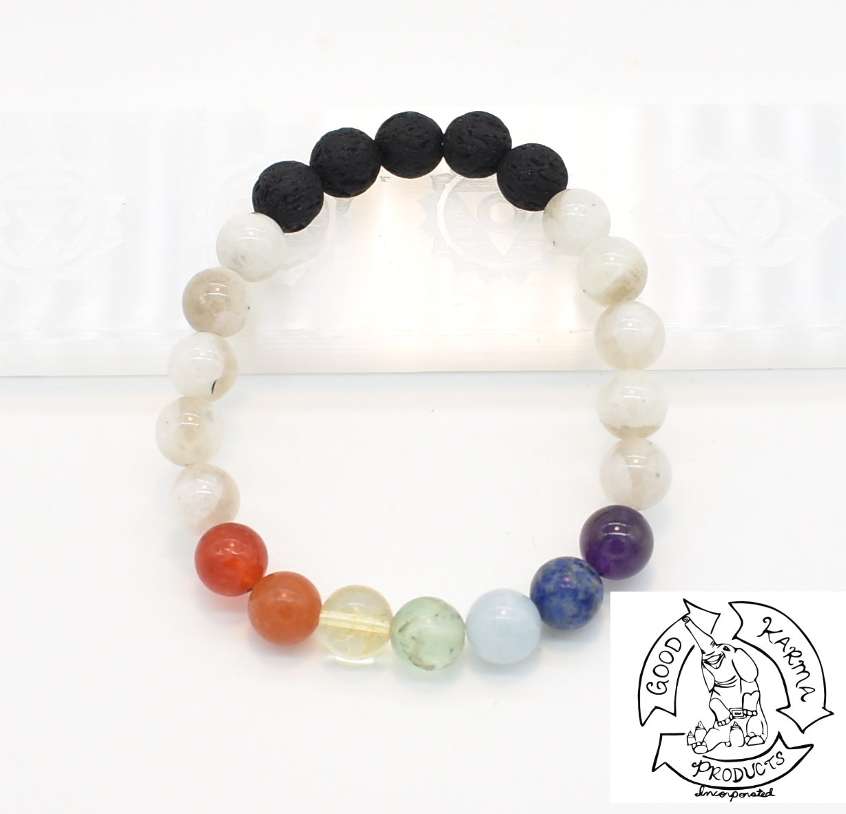 Moonstone, Chakras, and Lava Stone Diffuser Bracelet