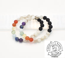 Load image into Gallery viewer, Moonstone, Chakras, and Lava Stone Diffuser Bracelet

