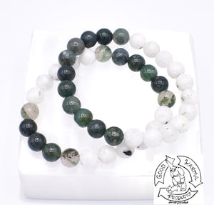 "Abounding Moon" - Moonstone and Moss Agate Handmade Stone Bracelet