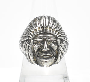 Vintage Large Native American Chief's Head Sterling Silver Ring - Size 10.25