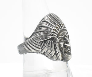 Vintage Large Native American Chief's Head Sterling Silver Ring - Size 10.25