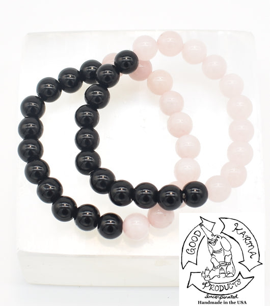 "Shielding Love" - Onyx and Rose Quartz Stone Bracelet
