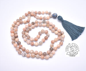 "Easing" - Peach Moonstone Handmade 108 Stone Bead Japa Mala
