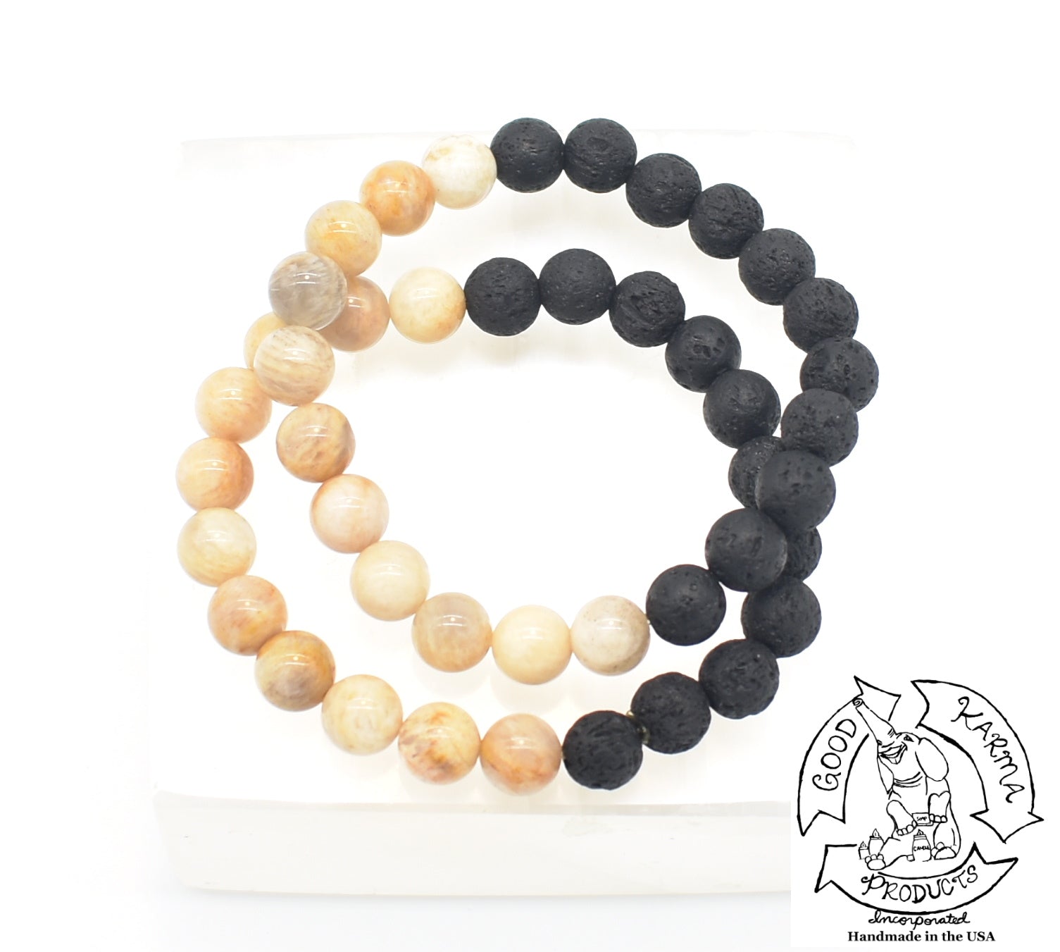 Peach Moonstone and Lava Stone Diffuser Bracelet