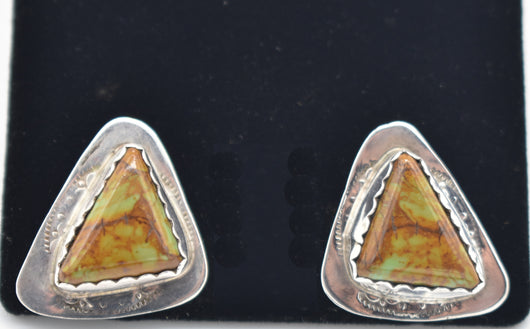 Turquoise and Sterling Silver Triangular Stud Earrings