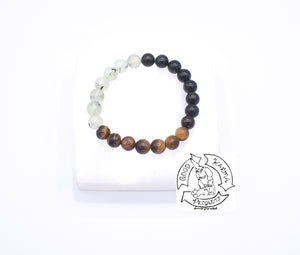 “Guarding Dreams” - Prehnite, Tiger Eye. and Rainbow Obsidian Stone Bracelet