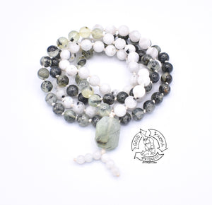 "Healing Moon" - Prehnite, and Moonstone Handmade 108 Stone Mala