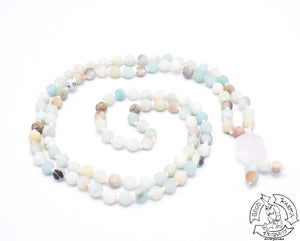 Handmade Japa Mala made with Rose Quartz and Amazonite.