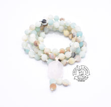 Load image into Gallery viewer, Amazonite and Rose Quartz Handmade Japa Mala.
