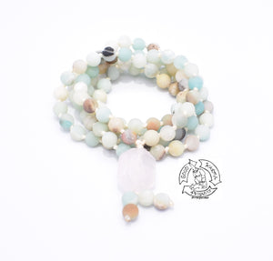 Amazonite and Rose Quartz Handmade Japa Mala.