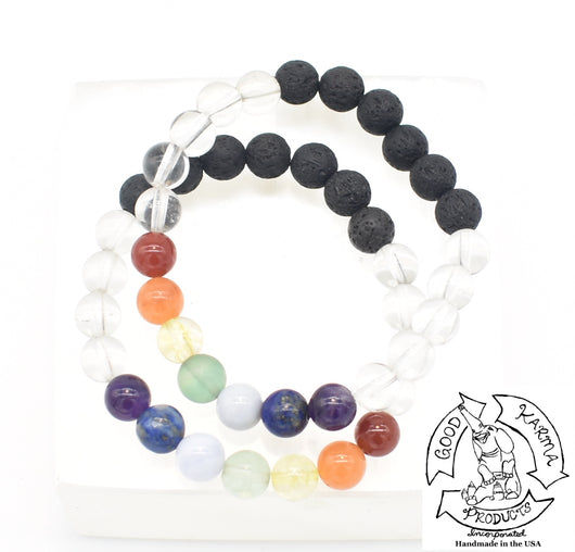 Quartz, Chakra, and Lava Stone Diffuser Bracelet
