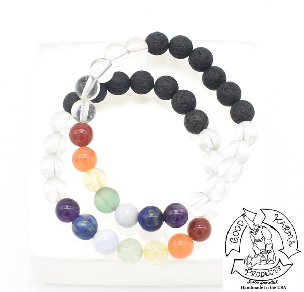 Quartz, Chakra, and Lava Stone Diffuser Bracelet