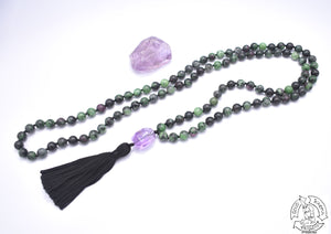 Natural Stone Mala made with Ruby Zoisite.