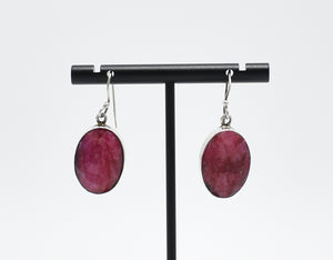 Vintage Large Ruby and Sterling Silver Earrings