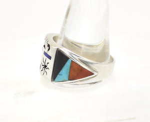 Fernando Benally Mutli-Stone Inlay Enormous Sterling Silver Native American Navajo Ring - Size 16.125