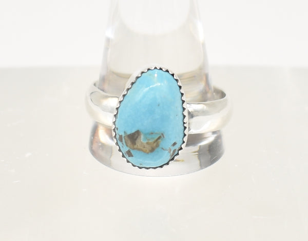 Southwest Style Large Sterling Silver Turquoise Ring - Size 15