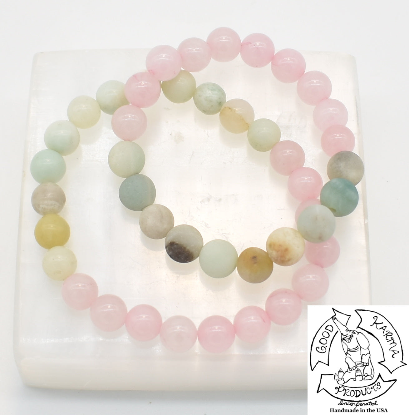 Rose Quartz and Amazonite Stretchy Stone Bracelet