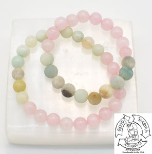 Rose Quartz and Amazonite Stretchy Stone Bracelet