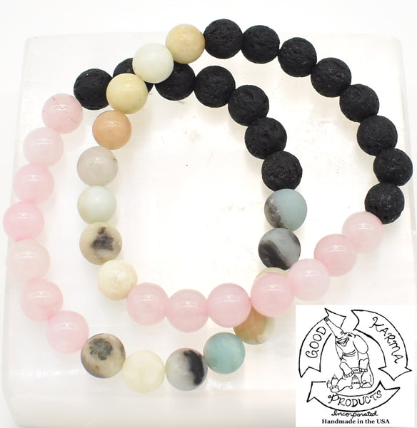 "Soothing and Loving Diffuser" - Rose Quartz, Amazonite, and Lava Stone Bracelet