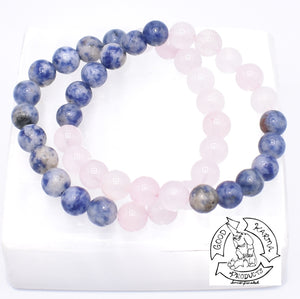 "Balancing Love" Sodalite and Rose Quartz Handmade Stone Bracelet