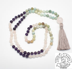Amethyst, Rose Quartz, and Amazonite Handmade Mala
