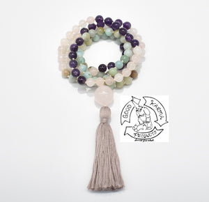 Rose Quartz, Amazonite, and Amethyst Mala 