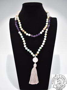 Handmade Mala made of Amethyst, Amazonite, and Rose Quartz