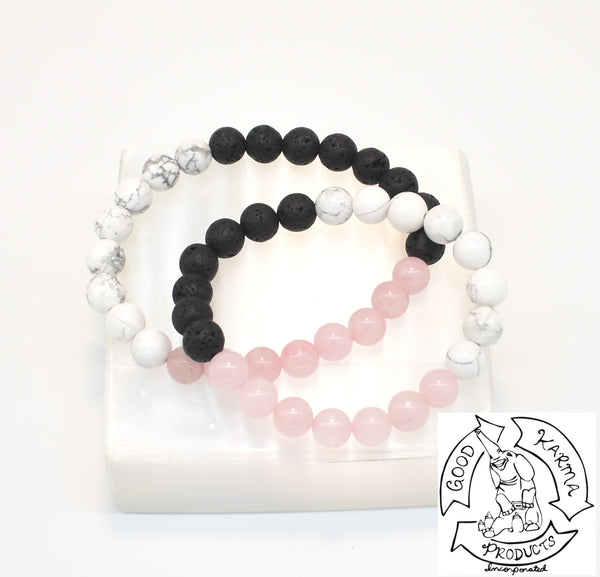Rose Quartz, Howlite, and Lava Stone Bracelet