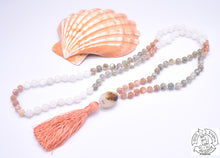 Load image into Gallery viewer, 108 Stone Japa Mala made with Labradorite, Moonstone, and Sunstone.
