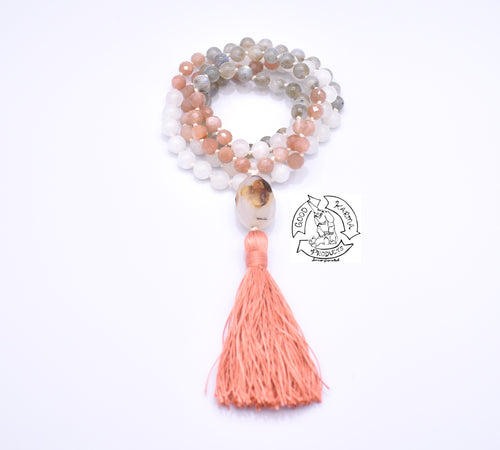 Handmade Mala made with Sunstone, Labradorite, and Moonstone.