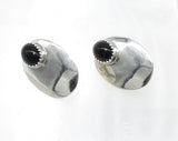 Vintage Southwest Sterling Silver and Onyx Hinged Earrings 