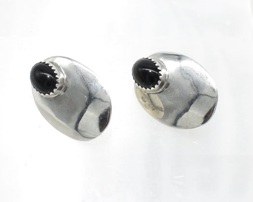 Vintage Southwest Sterling Silver and Onyx Hinged Earrings 