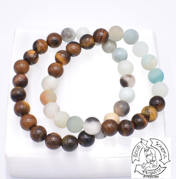 "Soothing Endurance" Tiger Eye and Amazonite Handmade Stone Bracelet