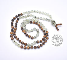 Load image into Gallery viewer, &quot;Enduring Dreams &quot; - Prehnite and Tiger Eye Handmade 108 Stone Japa Mala
