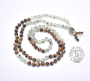 "Enduring Dreams " - Prehnite and Tiger Eye Handmade 108 Stone Japa Mala