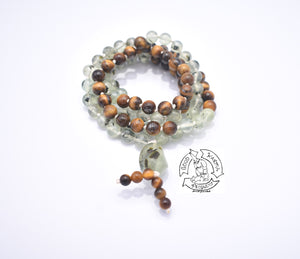 "Enduring Dreams " - Prehnite and Tiger Eye Handmade 108 Stone Japa Mala