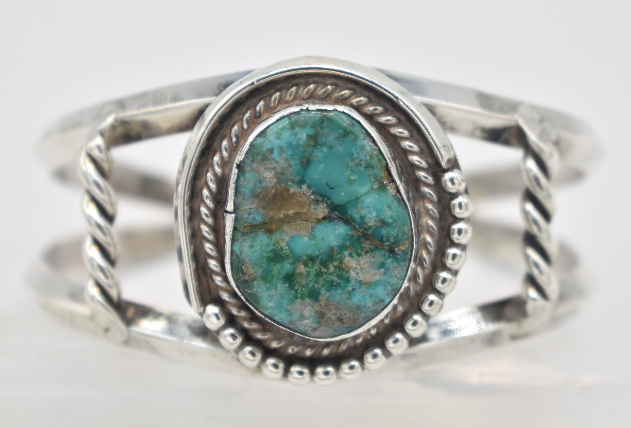 Vintage Green Turquoise Sterling Silver Cuff