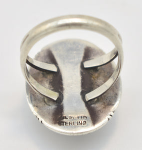 White Buffalo Turquoise Sterling Silver "P.A. Smith" Stamped Ring- Size 12