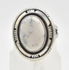 White Buffalo Turquoise Sterling Silver "P.A. Smith" Stamped Ring- Size 12